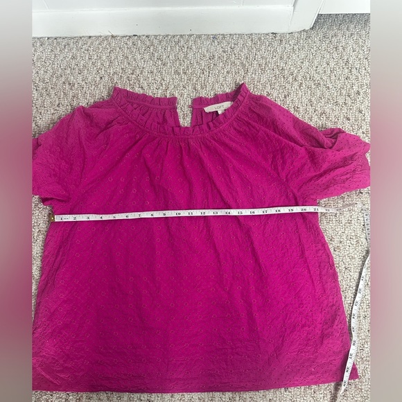 Loft Fuchsia Pink Eyelet Ruffle Top size L - Picture 8 of 11
